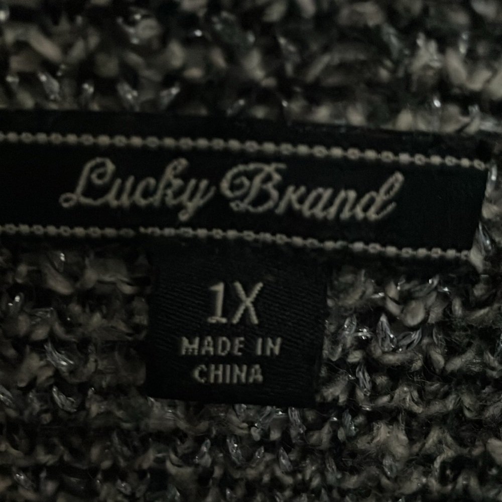 Lucky Brand: Long Geometric pattern Cardigan Sweater- Open- pockets- Heavy- 1X - Picture 2 of 16